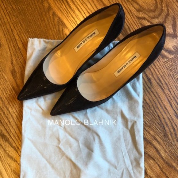 MANOLO BLAHNIK / サイズ38 NEW in BOX Manolo Blahnik 38.5 BB 90 Floral Blue Cotton Pump